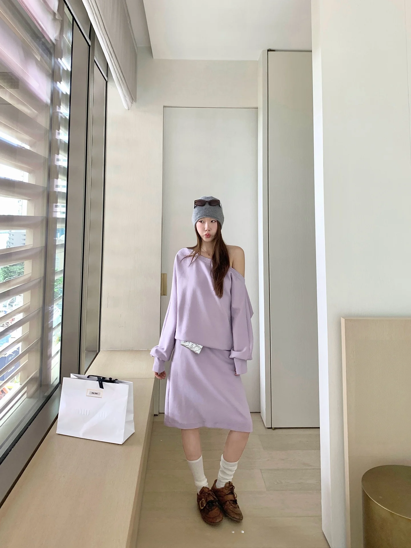 

Ranwear Premium Feel oulder Draped Hoodie And Skirt Set Slimming A-Line Casual Outfit Fem Faion Spring Collection