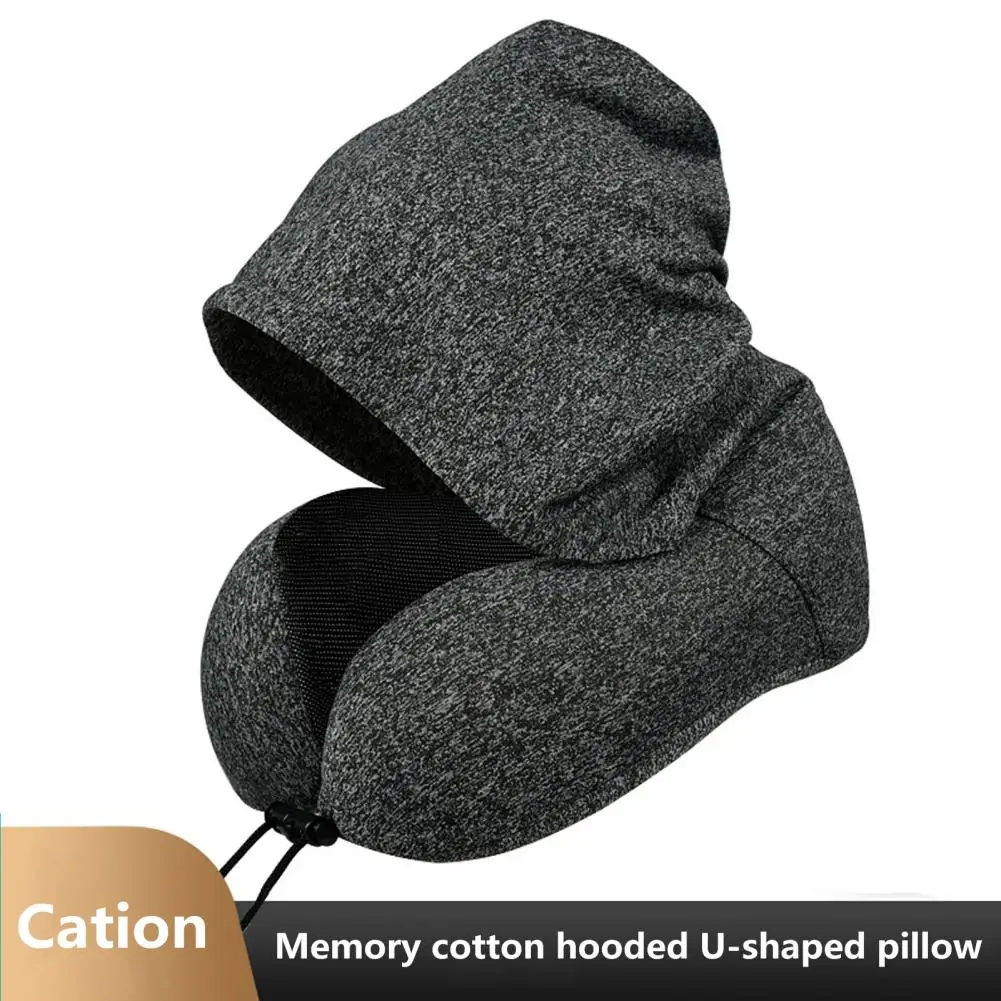 Memory Foam U-shaped Pillow Removable Neck Head Support With Velvet Hoodie Neck Pillow Pain Relief For Trips Travel Car Driving