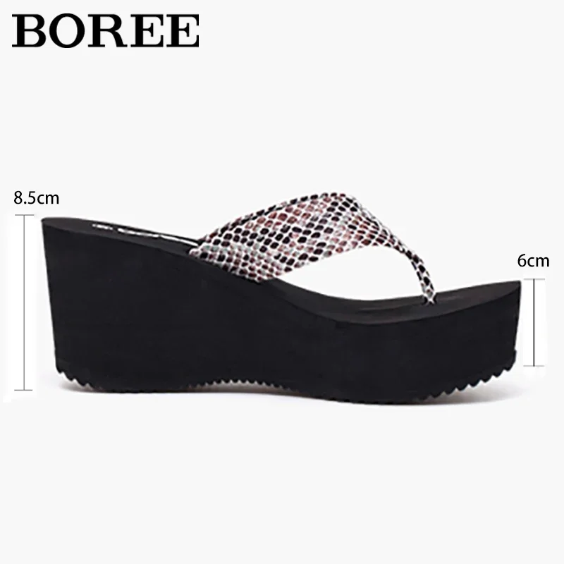 Boree Summer Flip Flops Slippers Womans Platform Shoes Wedges Thick Beach Slipper Outdoor Non-slip Snake Print Woman Slippers