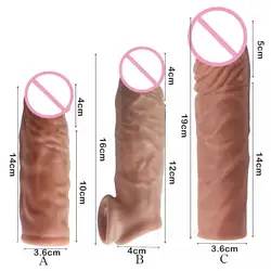 14/16/20CM Realistic Penis Sleeve Extender Reusable Dildos Condom Delay Ejaculation Dick Enlargement Sex Toys for Men