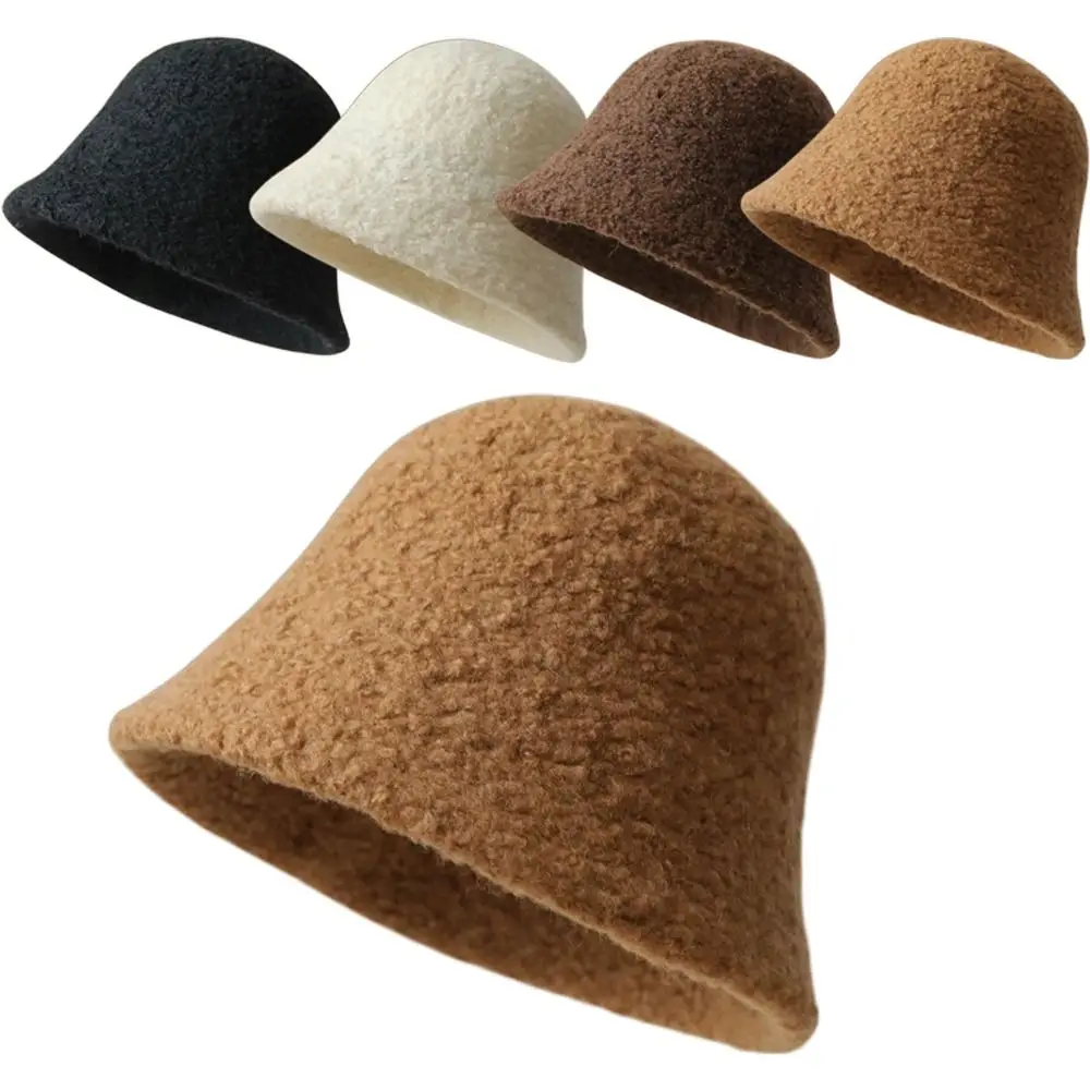 قبعة دلو صوف كاجوال سميكة تحافظ على الدفء قبعة دافئة مقاومة للرياح قبعات صياد السمك للنساء