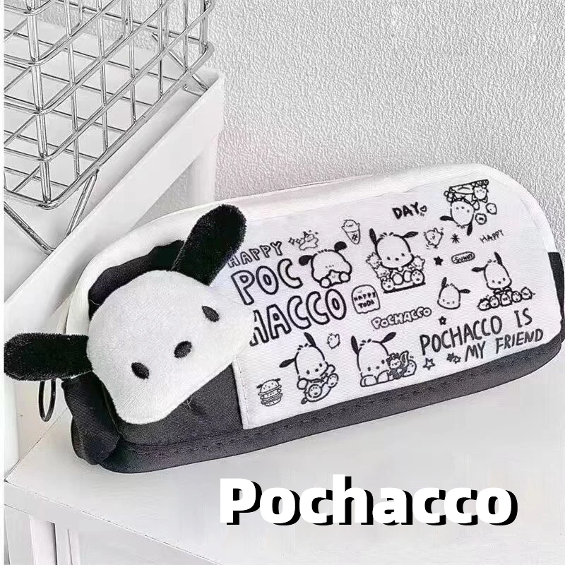 Hello Kitty Sanrio & Pochacco Pencil Case, Large Canvas Zipper Stationery Bag, Multi-Functional School & Office Supply Organizer