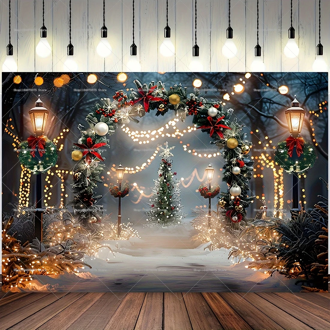 Fond de photographie de thème d\'arbre de Noël, carnaval de Noël, bannière de décoration de fête du père Noël, décoration de salle de photomaton