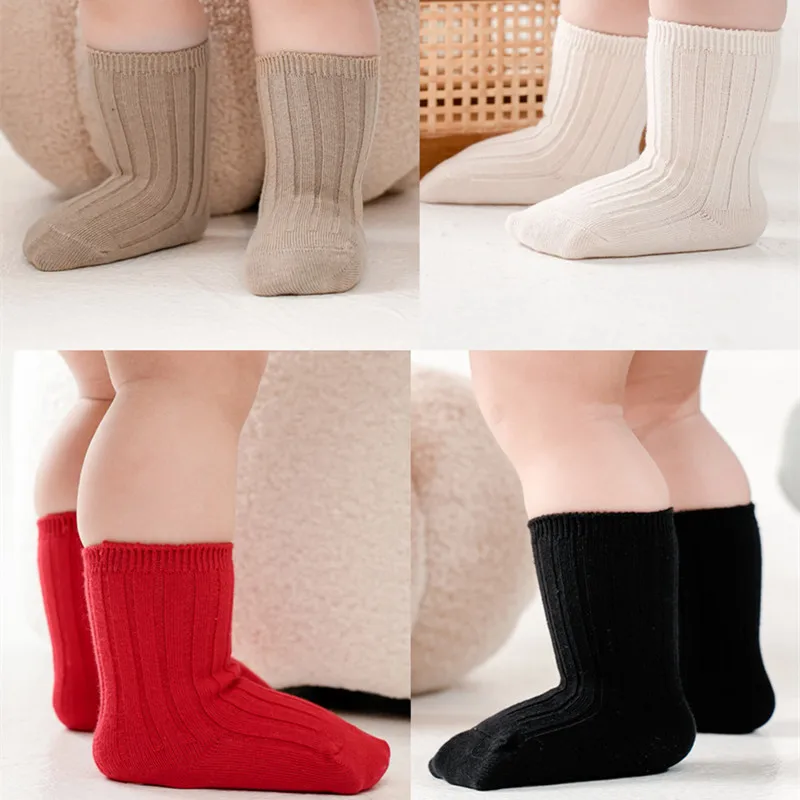 Cute Baby Boys Girls Socks Breathable Toddlers Kids Short Socks Solid Stripe Infant Christmas Casual Socks For 0-8Years