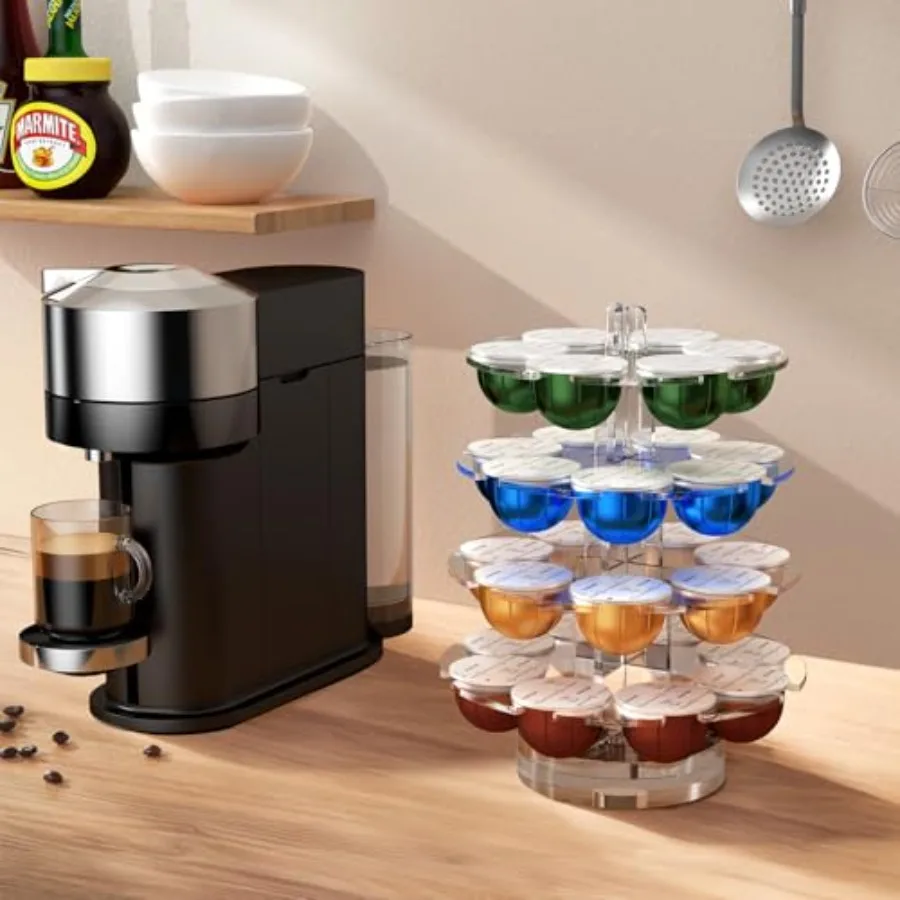 Coffee Pods Holder Acrylic Carousel Stand Compatible with 28 Nespresso Vertuo Capsules And Dolce Gusto Capsules Storage Organiz