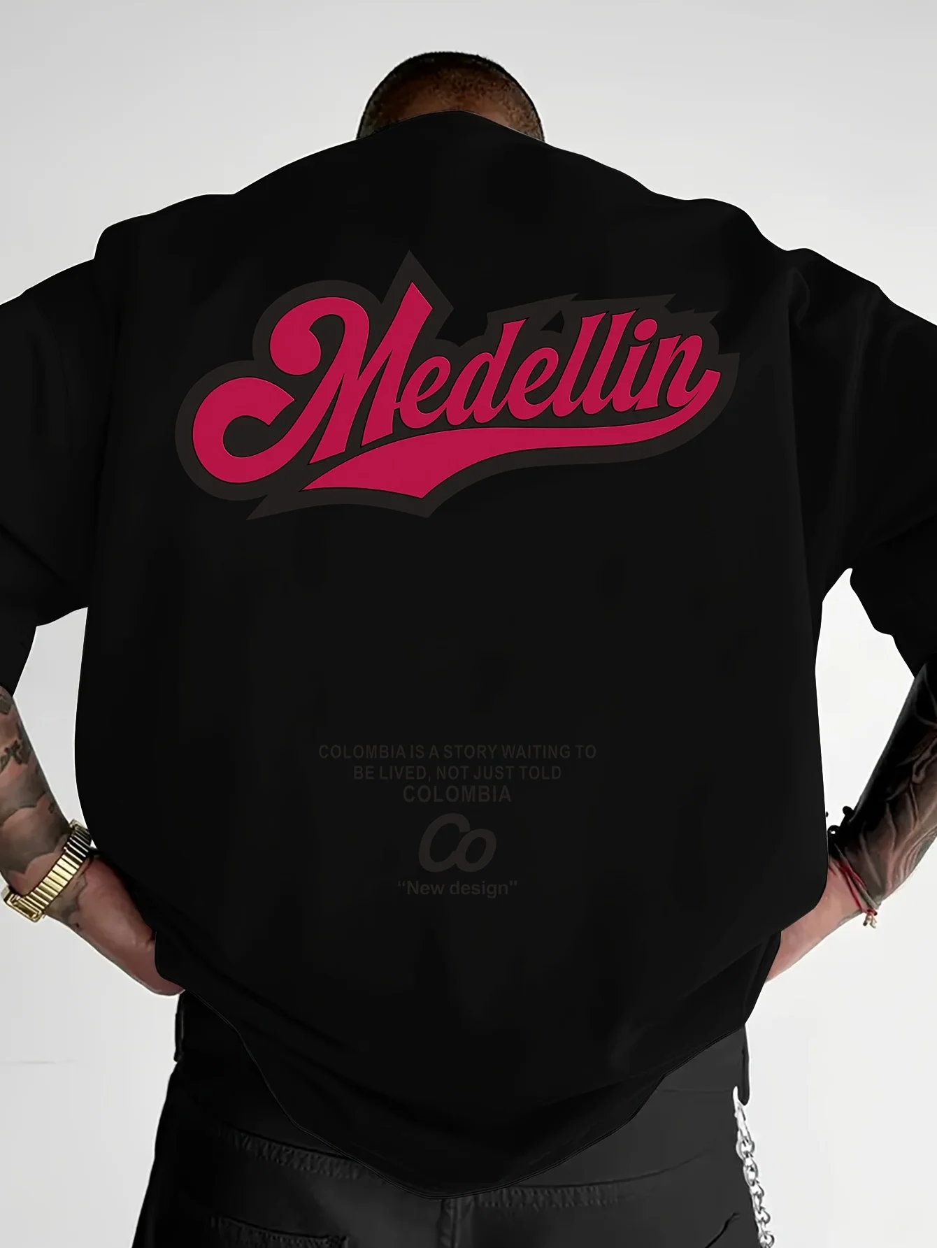 Men Mercediano Letter Pattern T-shirt Loose Fit Breathable Fabric Suitable Casual Wear 100%pure Cotton Material Trendy Versatile