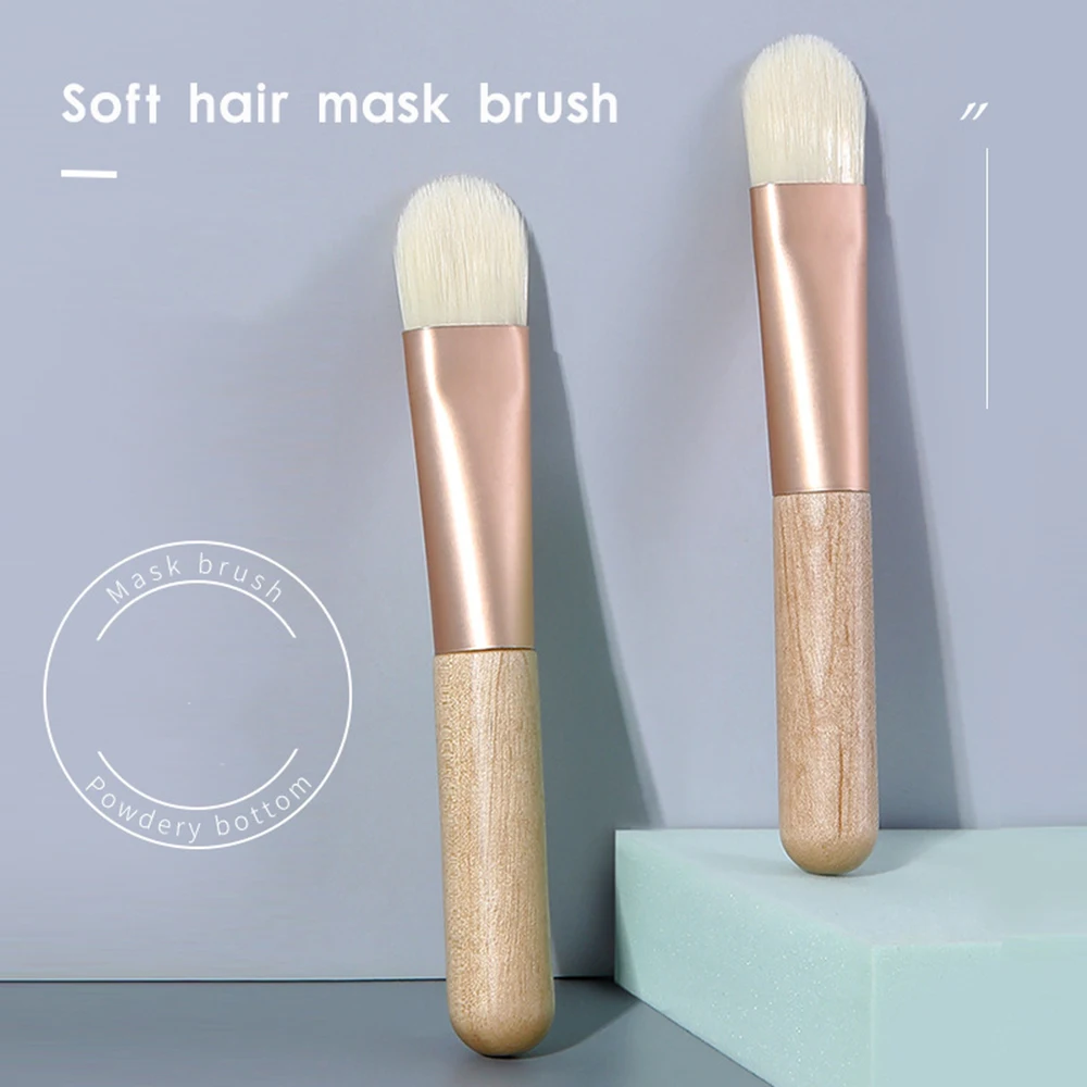 소프트 메이크업 브러쉬 컴팩트 페이셜 마스크 브러쉬 휴대용 스킨 케어 도구 페이스 케어 스킨 케어를위한 다목적 나무 손잡이 브러쉬
