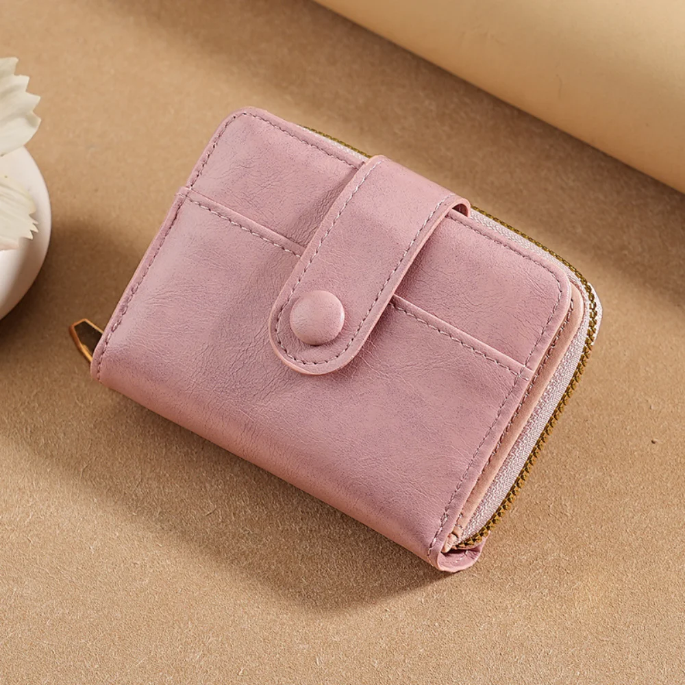 Vintage Women's Short Wallet Multi-Card Slot Coin Purse Lychee Pattern Student Money Clip Foldable Wallet Compact Card Case