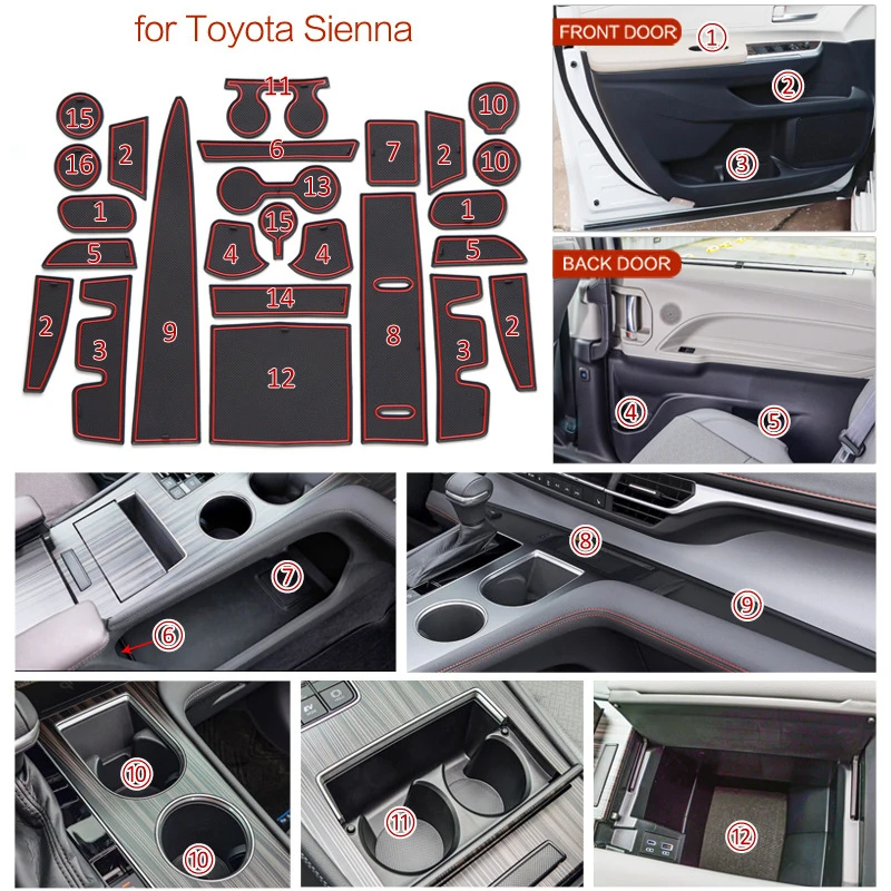 Door Groove Mat Cushion Gate Storage Slot Coaster Dust-proof Sticke Pad For Toyota Sienna XL40 Granvia LE 2021 2022 2023