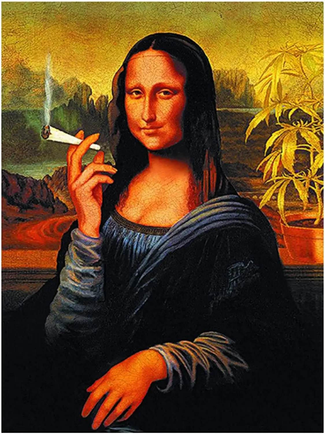 Famosa pintura al óleo de cigarrillo de Mona Lisa sobre lienzo