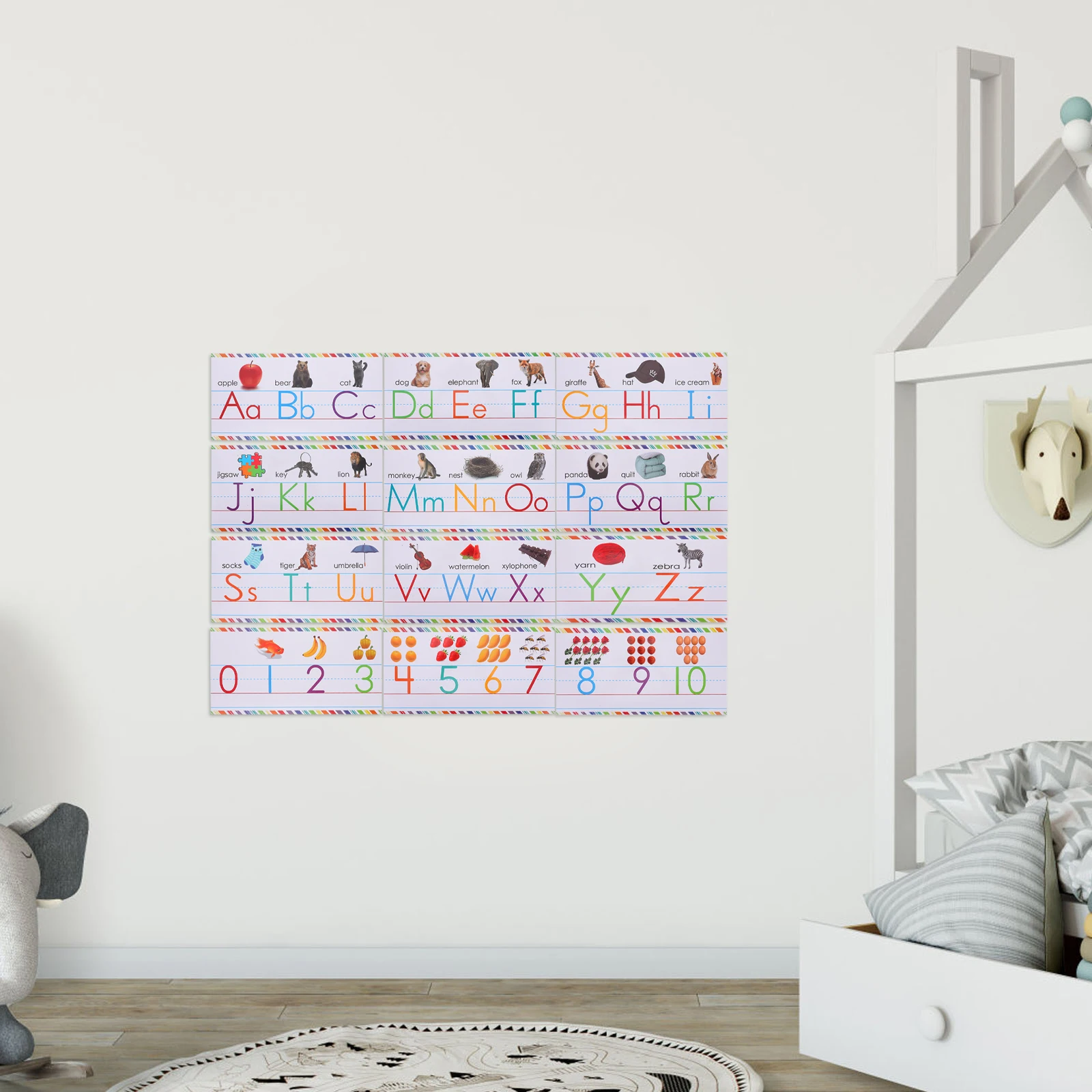 

2pcs Cards Alphabet Number Chart Early Education Bulletin Board Wall Decor Preschool Classroom Posters