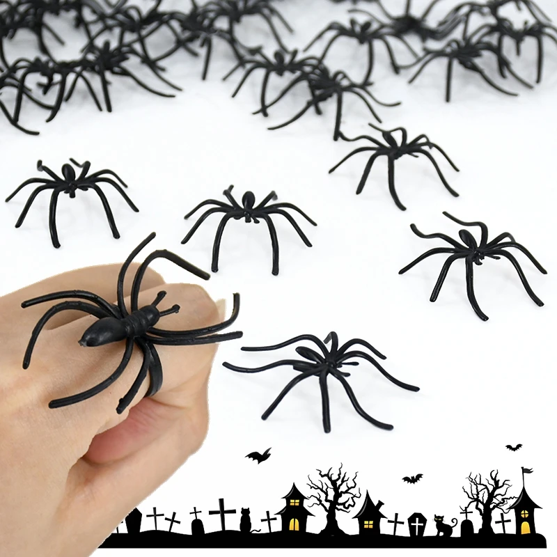 

20/50pcs Small Plastic Fake Spider Prank Toys Halloween Party Decorative Haunted House Prop Black Spiders Children Novelty Toy 7