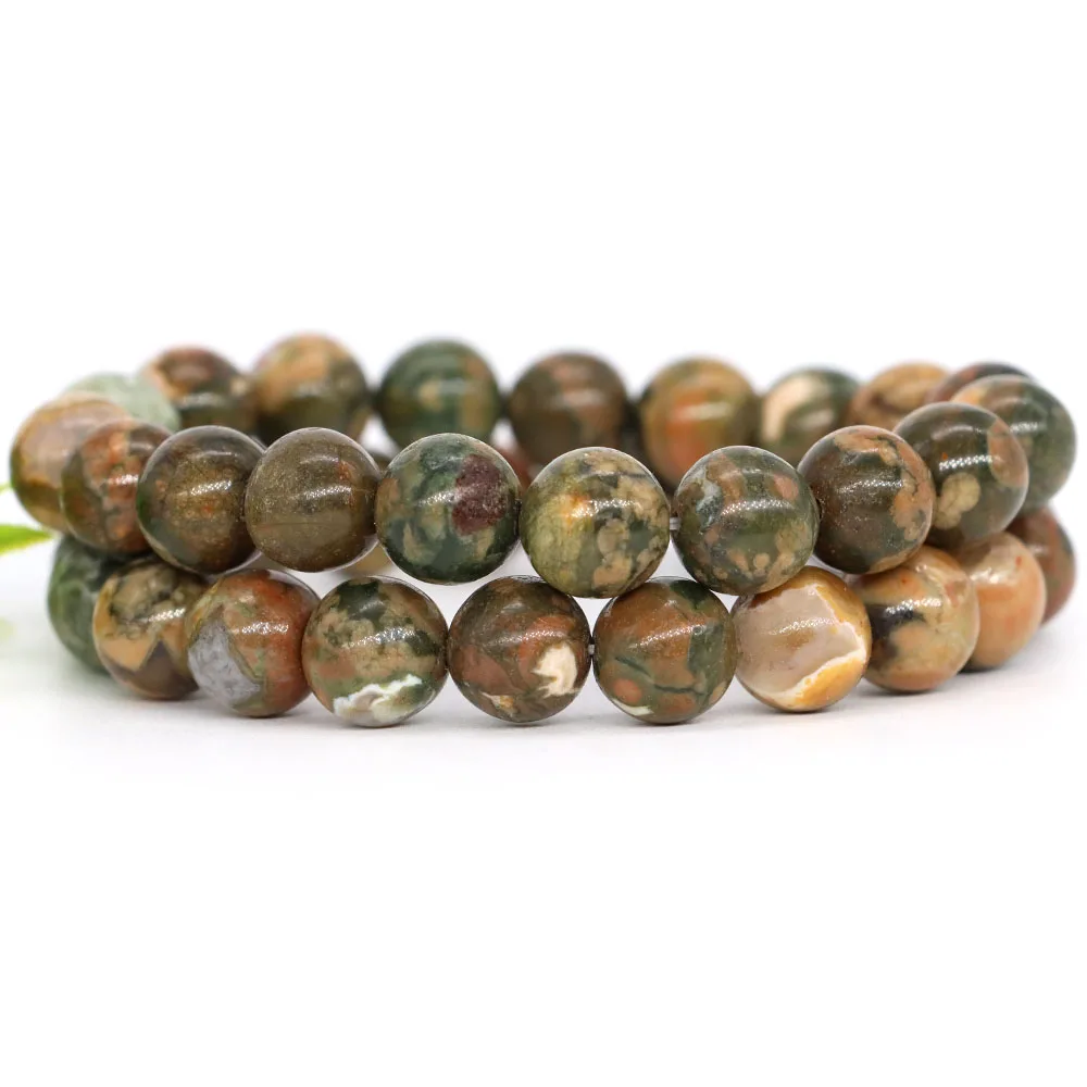 

Women Men Bracelet Natural Rainforest Jasper Crystal Round Beads Wrist Chain Chakra Healing Energy Stretch Charm Strand Jewelry