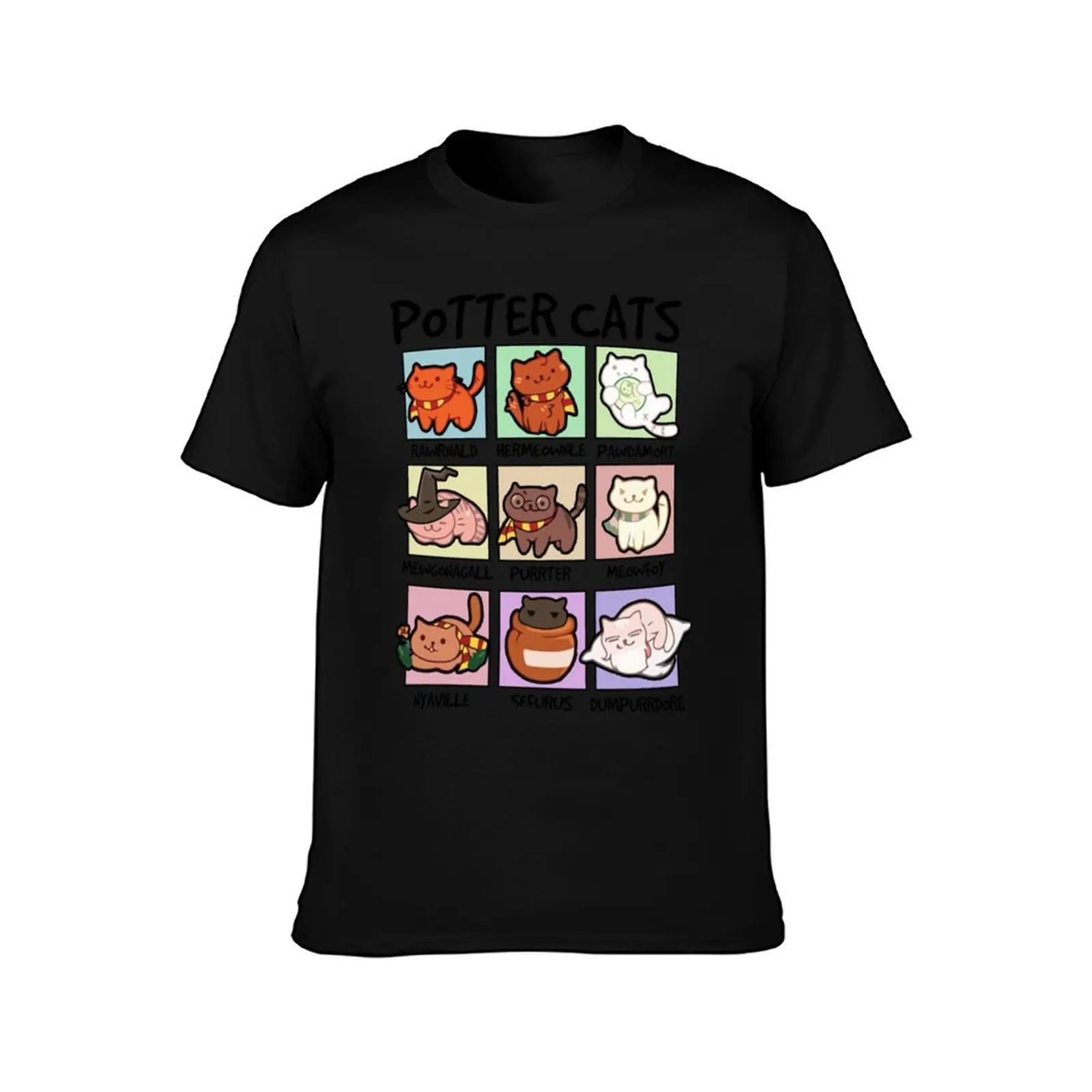 Potter Cats T-Shirt Summer Casual Cotton Tee Oversized Streetwear Tops Vintage Graphic Print Loose Fit Short Sleeve