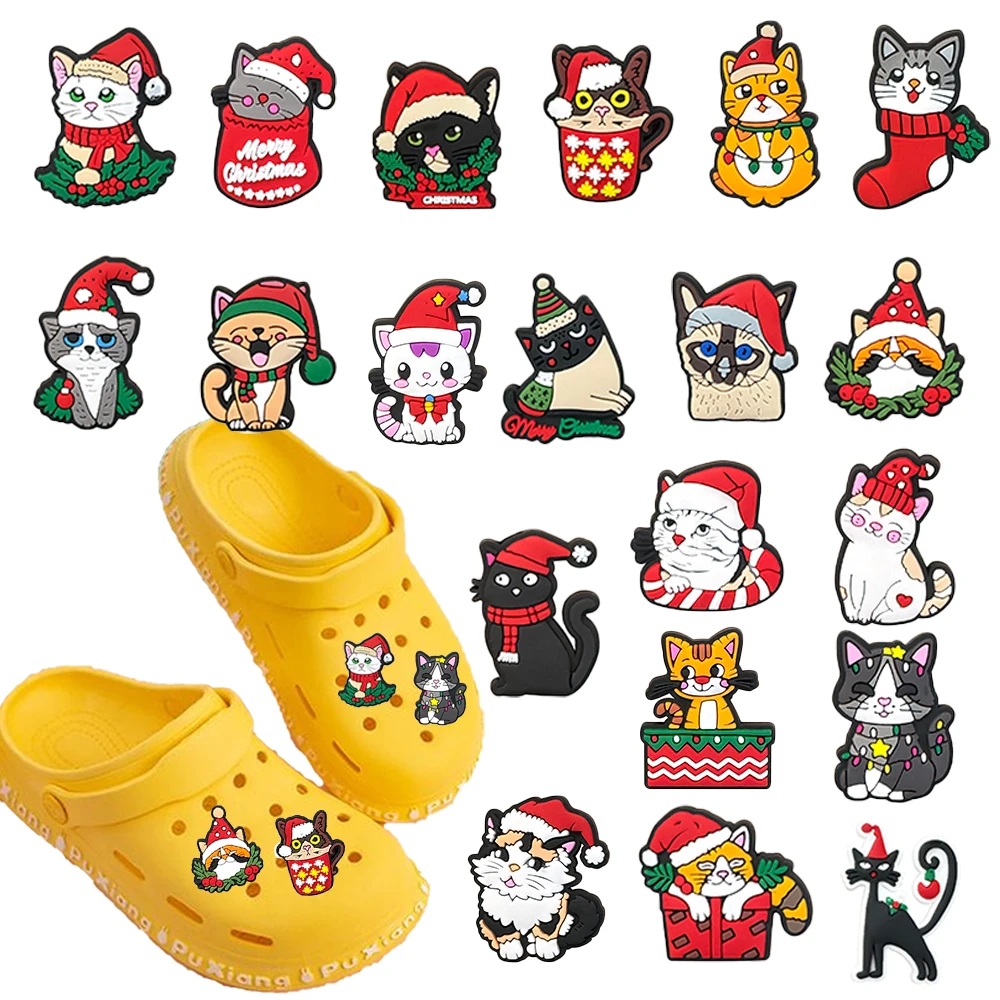 Hot Sales 20-100Pcs Cartoon Cute Cat Christmas Series PVC Shoe Charms Accessories DIY Detachable Decorations Creativity Gifts