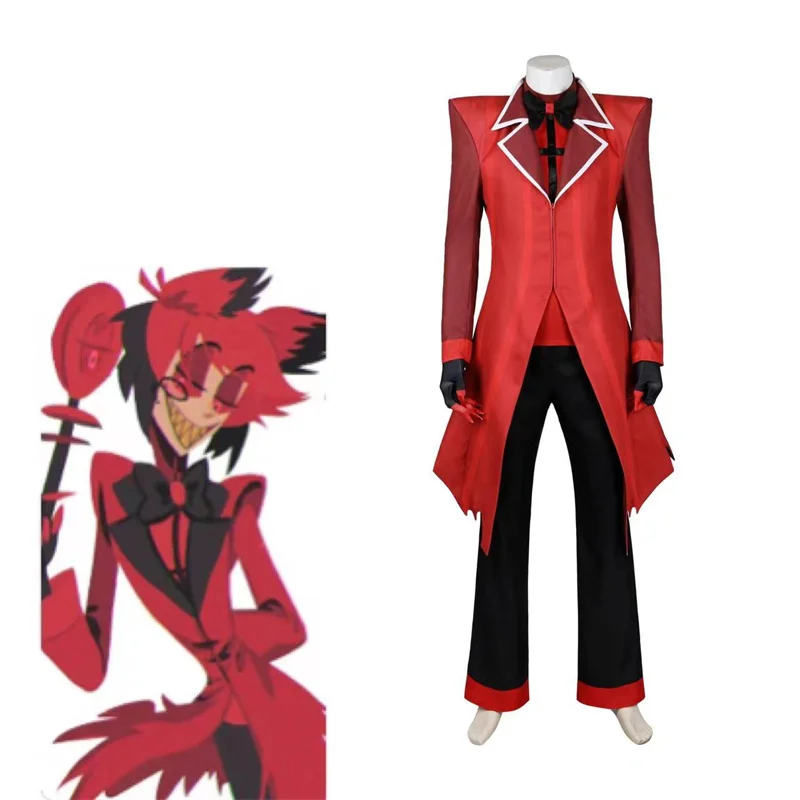 Costume de Cosplay Anime Alastor pour Hommes Adultes, Uniforme Rouge Trempé, Ensemble Complet, Tenues de Carnaval d'Halloween