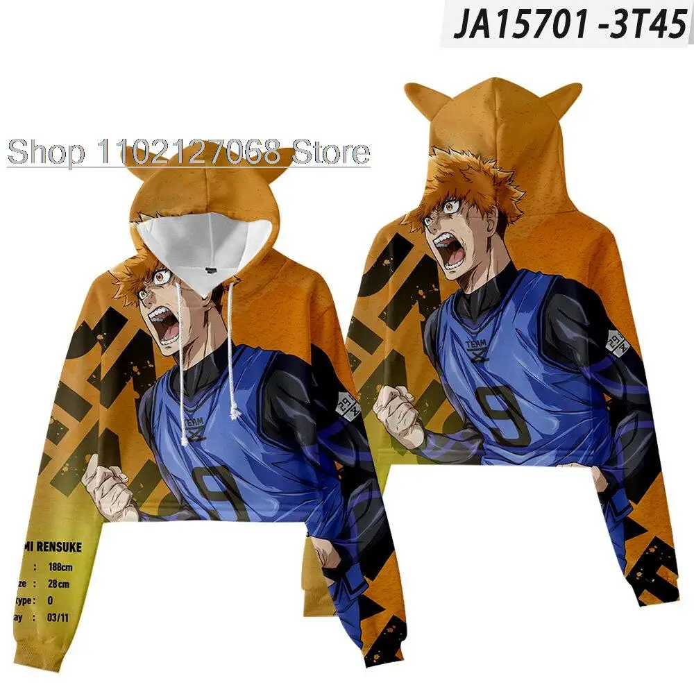 2022 Anime Blau Schloss Isagi Yoichi frauen katze ohren sexy hohe taille hoodie Sweatshirts Outwear