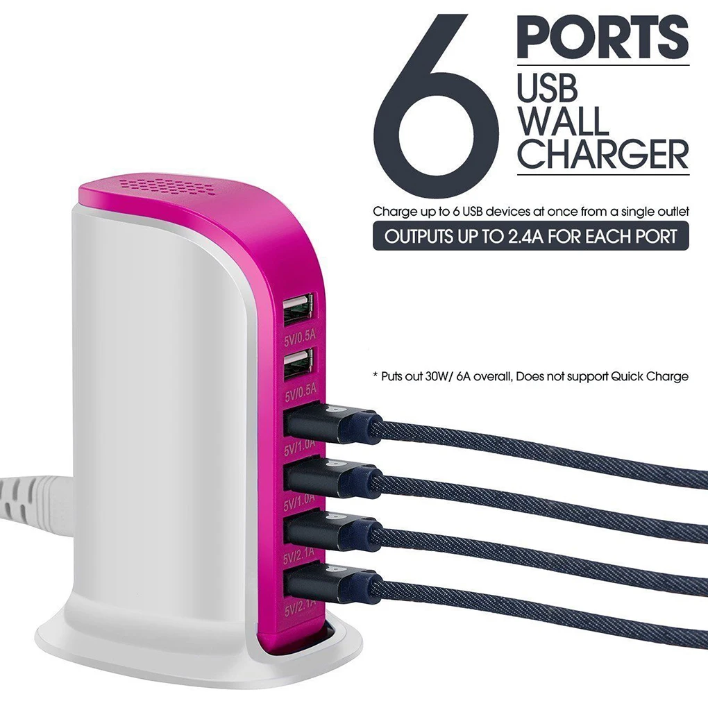 6-Port USB Chargers Charging Station Connectors Traveling Sockets