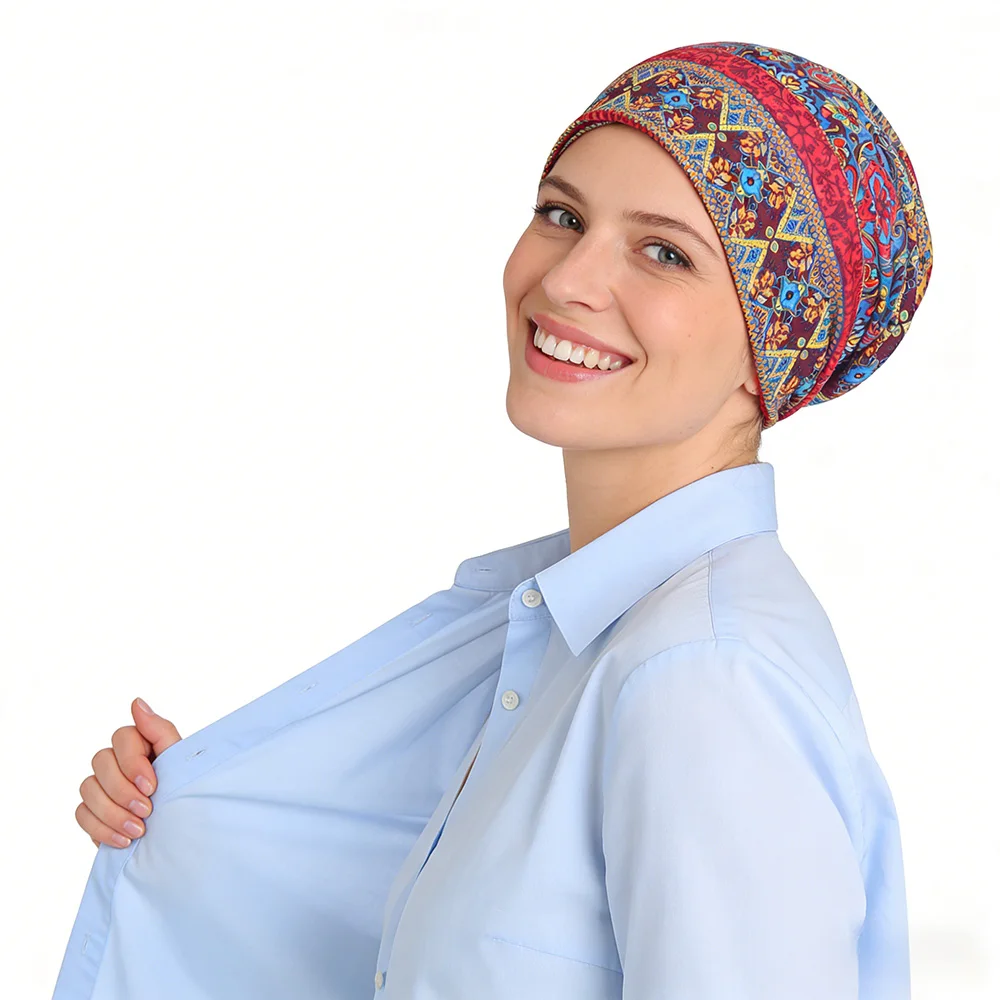 Musterhut im Ethno-Stil, Beanie-Mütze, Skullcap, Kopfbedeckung, Hut – Detail 7