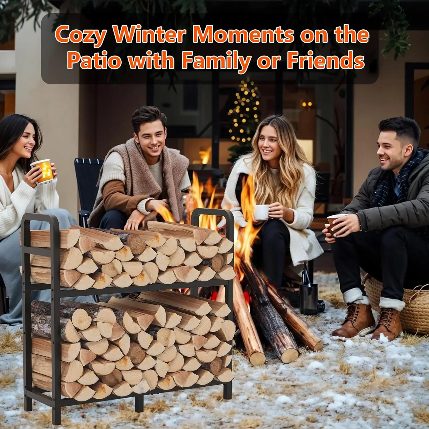 2-Tier Large Firewood Rack Outdoor Indoor with Log Carrier Bag, 30" Stable Log Holder Rustproof Metal Wood Rack for Fireplace Pa