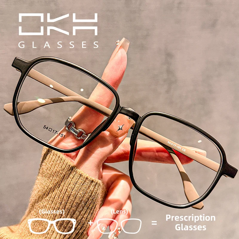 

OKH квадратная большая оправа, легкая пластиковая сталь, титановая мужская и женская оправа, очки для близорукости, очки по рецепту для чтения