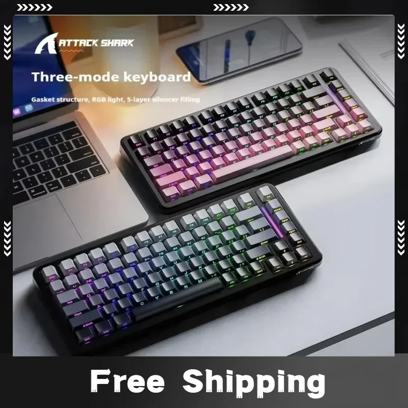 

Attack Shark M86 Wireless Bluetooth Side Sculpted Mechanical Keyboard Full Key Hot-swappable Conflict-free RGB Wired Keyboard