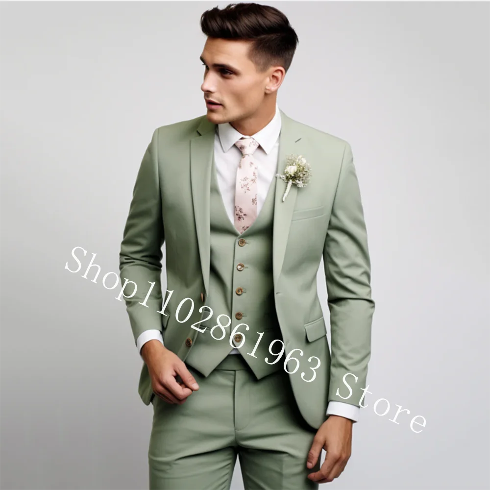 3 pezzi abiti maschili abiti da sposa eleganti verdi per uomo formale Best Men Blazer Slim Fit sposo smoking giacca Costume Homme