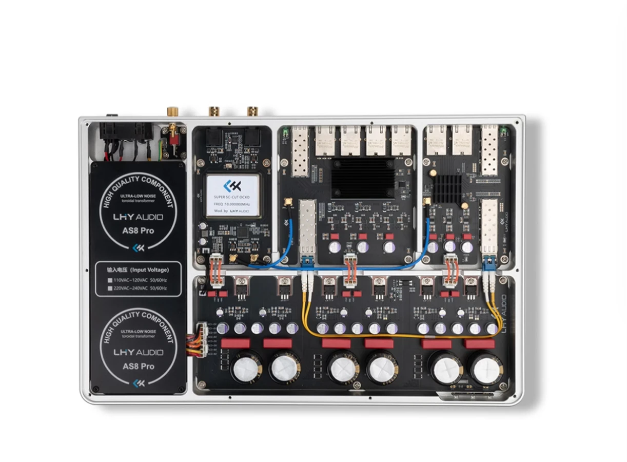 LHY AS8 Pro Audio HIFI Switch 2.5G 10G Optical Isolation OCXO Clock,10Gbps,2.5Gbps,1000Mbps.RJ45