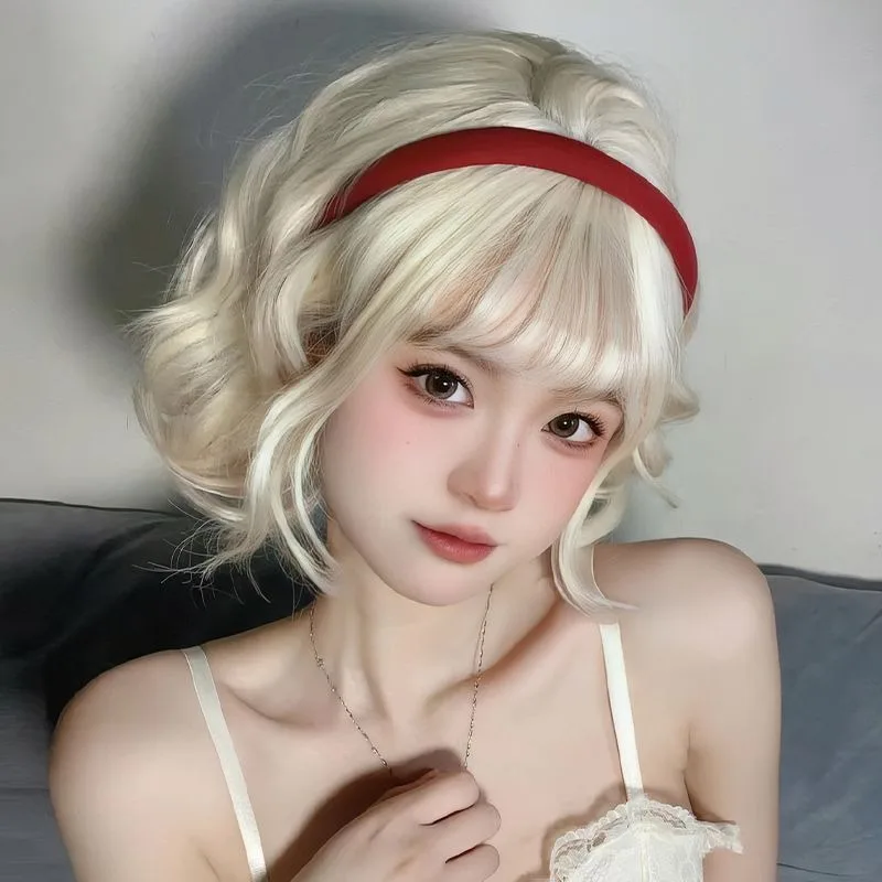 

Daily Synthetic Blonde Wigs Women With Short Curly Hair Lolita Artificial Hair Pink Cosplay High Quality Natural Hair Female Wig