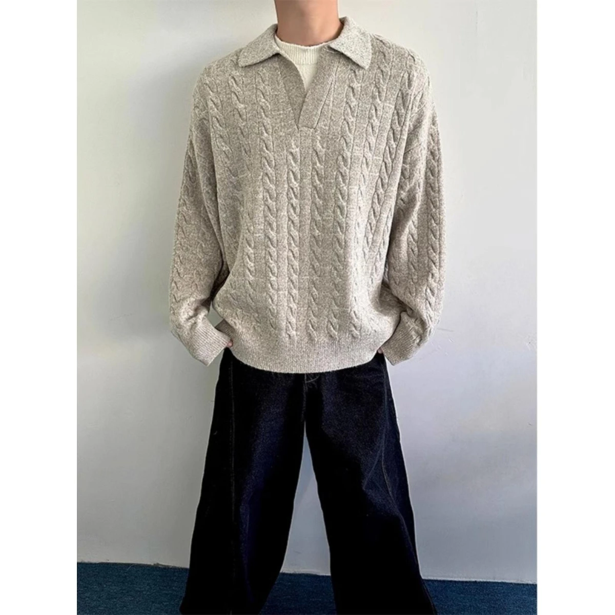 

Американский ретро витой трикотажный свитер, мужской зимний тренд, ленивый цвет, базовый слой, пальто