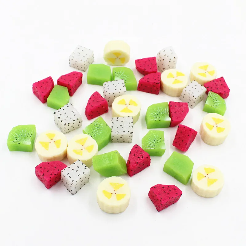 5Pcs Simulation Fruit Cut Chunking Model Fake Fruit Mini Kiwi Banana Slices Party Fruit Salad Model DIY Cake Decor Photo Prop