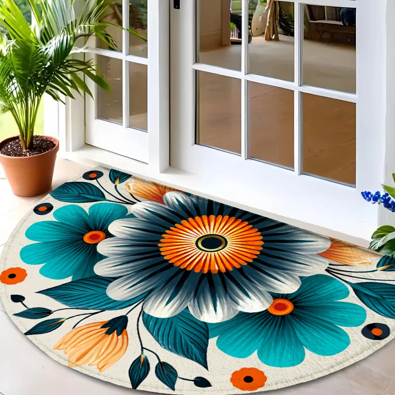 White Base Blue Grey Orange Giant Daisy Oval Commercial Door Mat Welcome Rug For Cafe Shop Garden Office