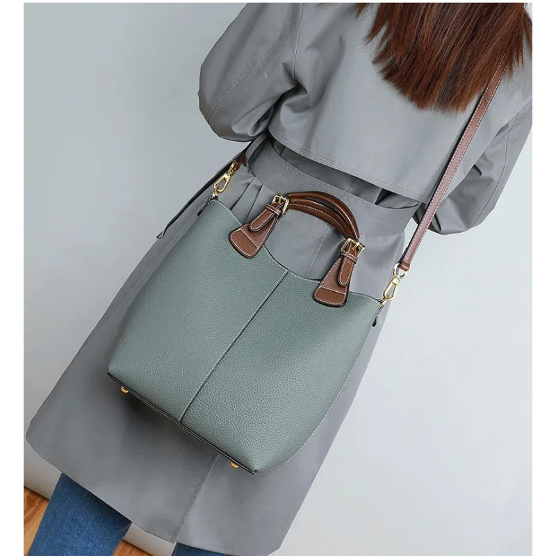 Handbag Female New Style Bucket Bag Sense of Advanced Middle-aged Lady Crossbody Bag Fashion Magnetic Buckle