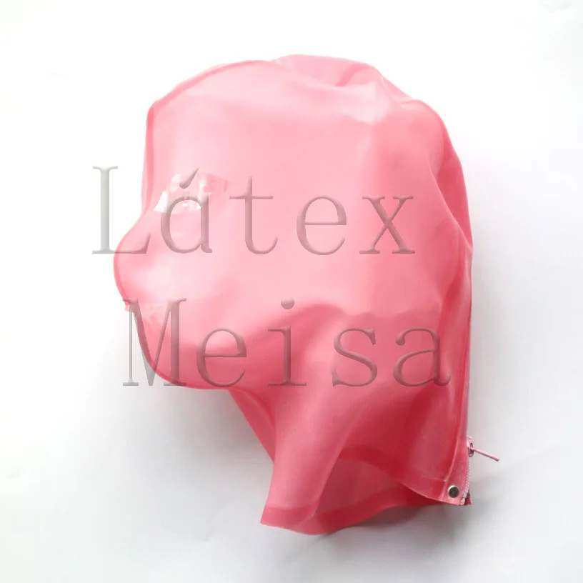 

Резиновые маски ручной работы для взрослых, латексные капюшоны прозрачного розового цвета с молнией сзади