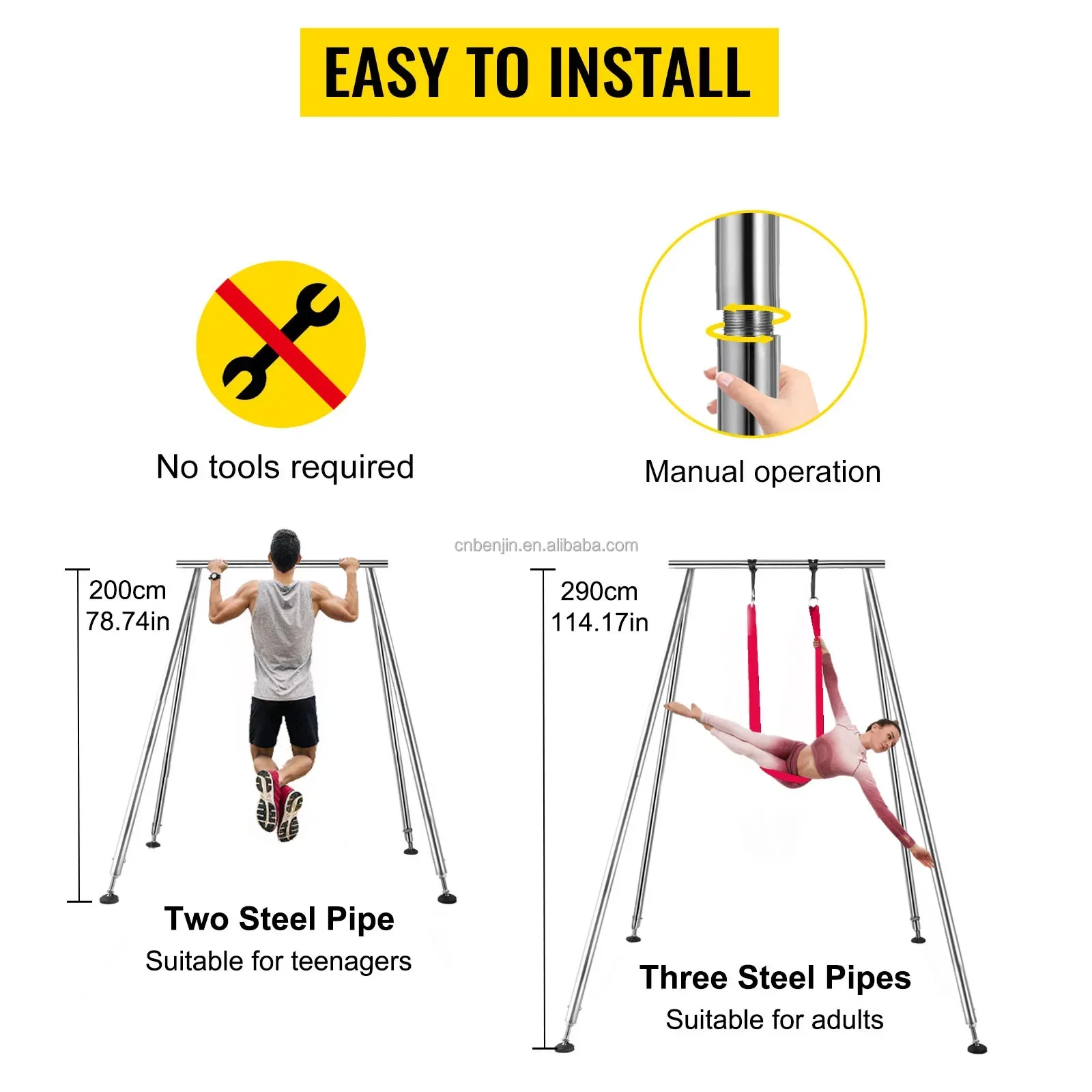 Newly Upgraded Yoga Hammock Rack Adjustable Height Hammock Drill Yoga Rack With Hammock