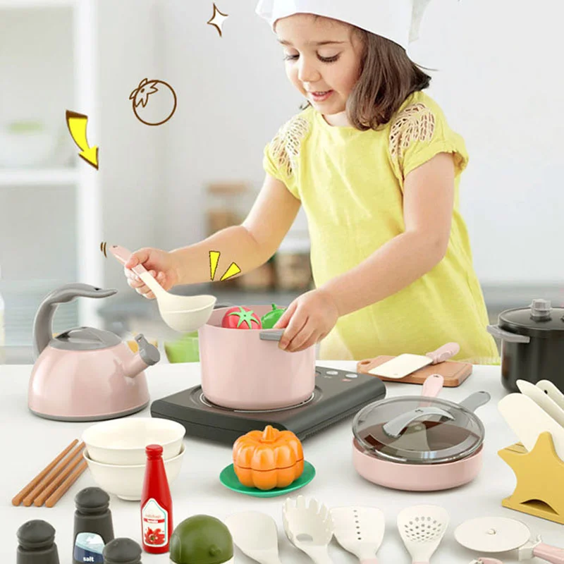 Ensemble de jouets de cuisine pour tout-petits, accessoires de jeu, nourriture, fruits, vaisselle, casseroles, faux ustensiles, cadeaux pour filles et garçons