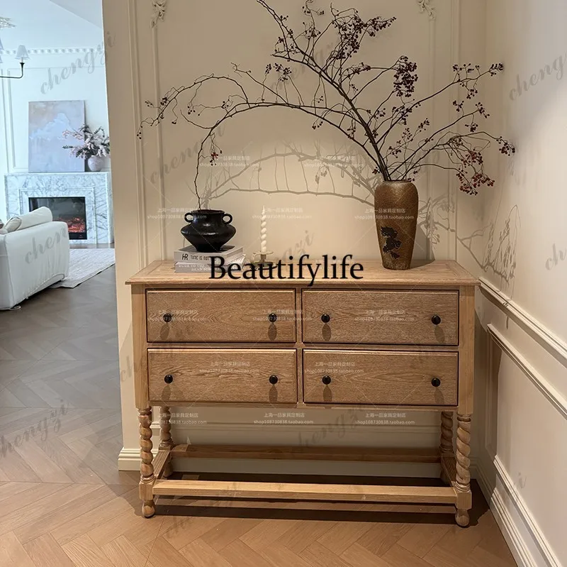 French retro foyer American old decorative cabinet twist legs storage porch table bucket cabinet