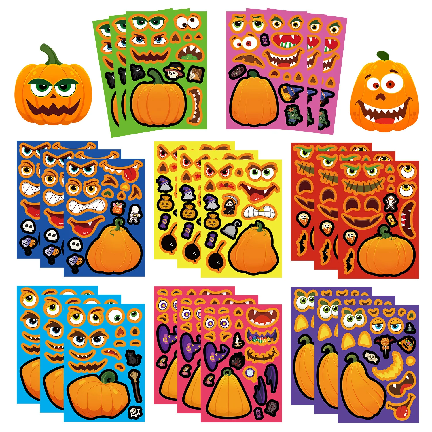 

8/16Sheets Halloween Pumpkin Emojis Make a Face Puzzle Stickers DIY Guitar Phone Suitcase Motorcycle Water Cup Skateboard