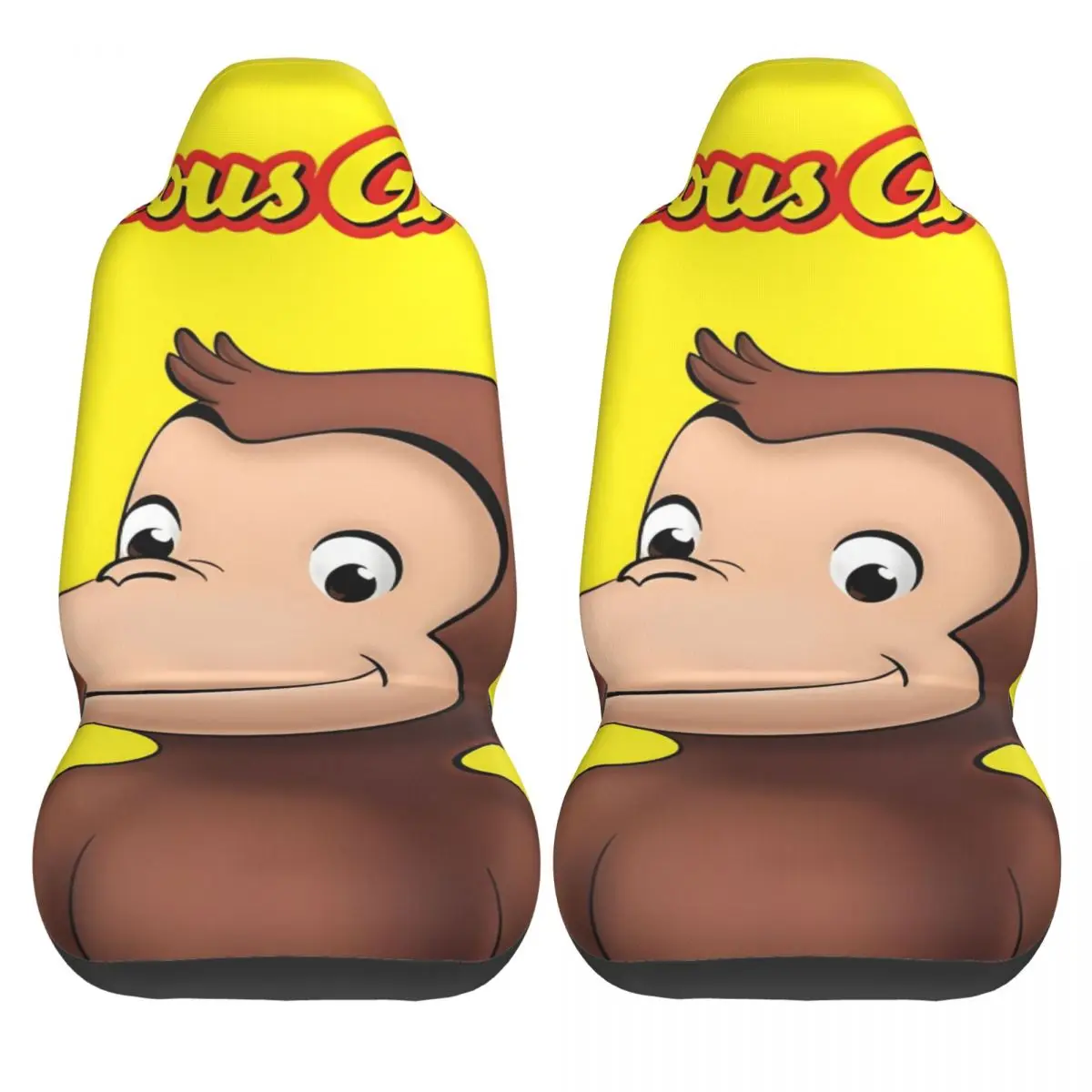 

Cartoon Curious George Car Seat Covers Two Pieces High Quality Auto Seat Covers Interior Polyester Washable Cover