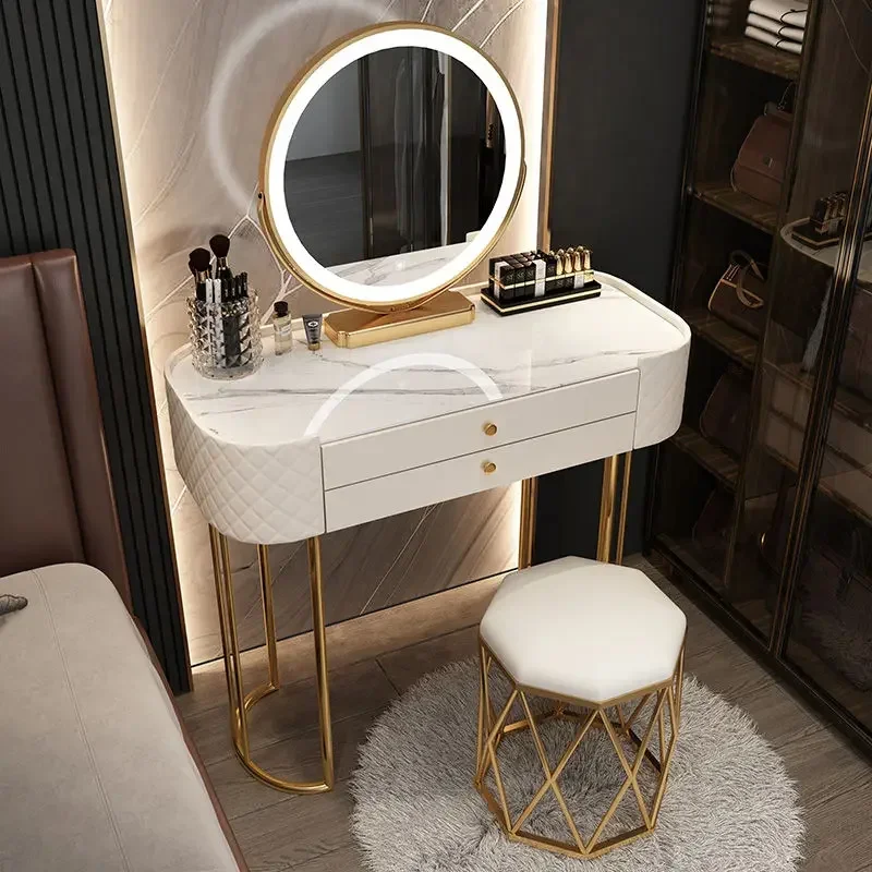 

Luxury Storage Makeup Vanity Desk Glossy Hidden Mirror White Makeup Vanity Desk Modern Europa Komody Master Bedroom Furniture