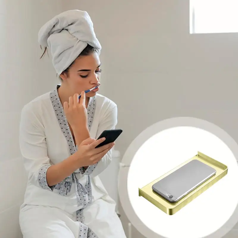 Bathroom Phone Shelf Bathroom Paper Holder For Phones Stick On Wall Shelf Anti-Slip Roll Paper Dispenser For Bathroom Shower