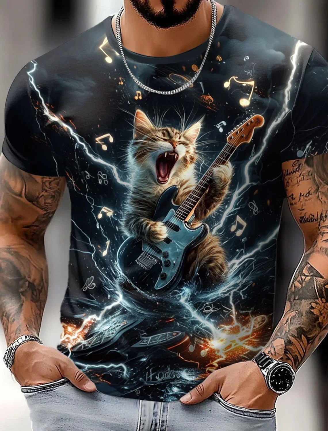 

Men's Cat Funny T Shirt Short Sleeve T shirt 3D Print Crew Neck Shirt Exaggerated Designer Party Holiday Summer Spring Clothing