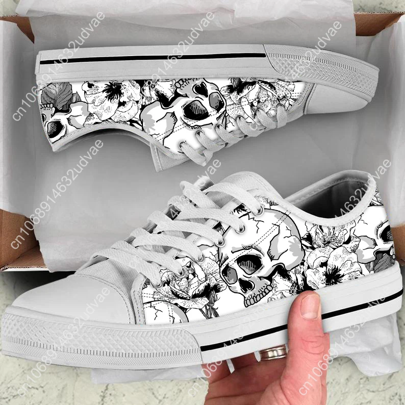 Hot Shoes Sugar Skull Prints Fashion Mens Womens Casual Lace-up Vulcanized Shoes Classic Vulcanized Shoes for Ladies Sneakers