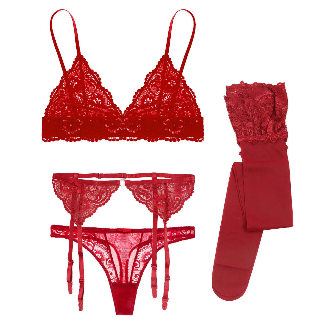 Neue Spitzen-BH-Sets für Damen Sommer-Unterwäsche Ungepolsterter BH Slip Strumpfhalter Strümpfe Sexy Dessous
