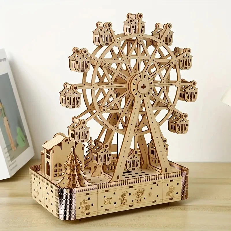 New Arrival Music Ferris Wheel 3D Three-dimensional Puzzle, Wooden Building Model Ornament Assembly,Adult Creative Assembly Educ