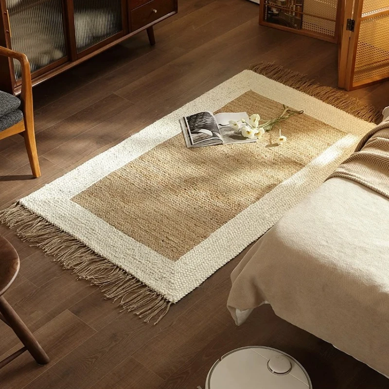 WabiSabi Handwoven Jute Rug Tatami Room Floor Mat for Bedroom Window Sill Bedside Carpet Natural Fiber Pad Minimalist Home Decor
