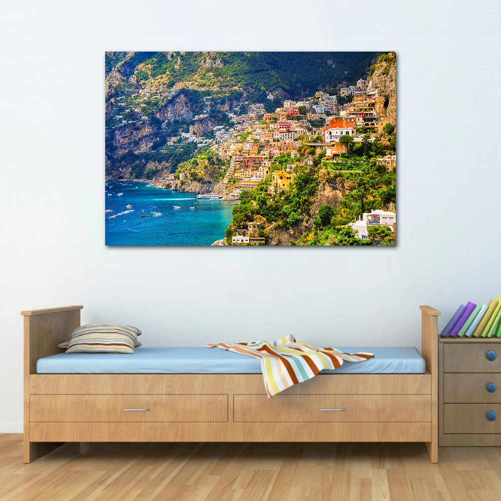 Positano The Gulf of Salerno the Amalfi Coast Italy Landscape Poster Canvas Painting Wall Art Pictures Print For Living Room