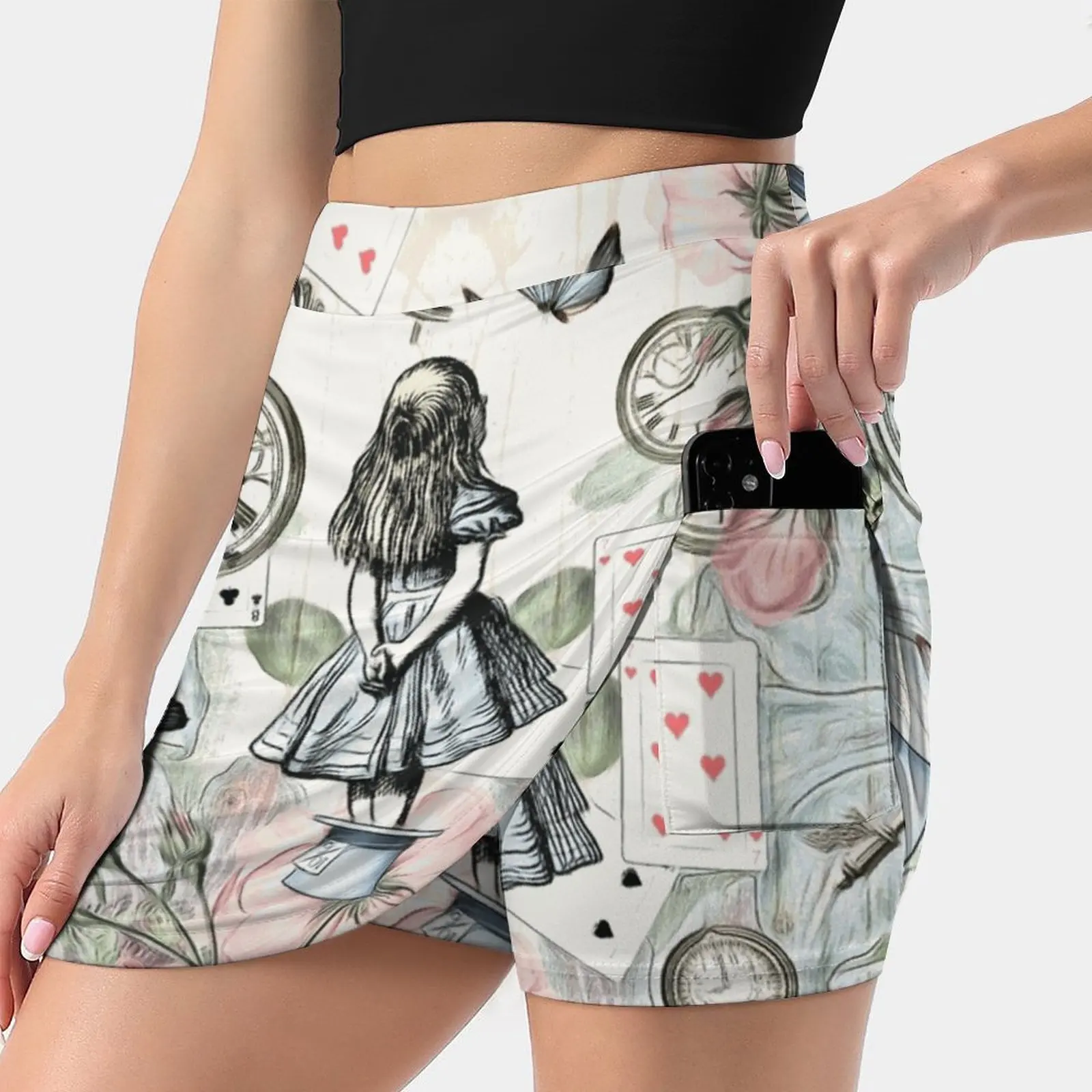 

Женская юбка с коллажем Alice In, теннисная юбка со скрытым карманом, юбки для гольфа, юбки для бадминтона, беговые юбки, чайные коллажи Alice In