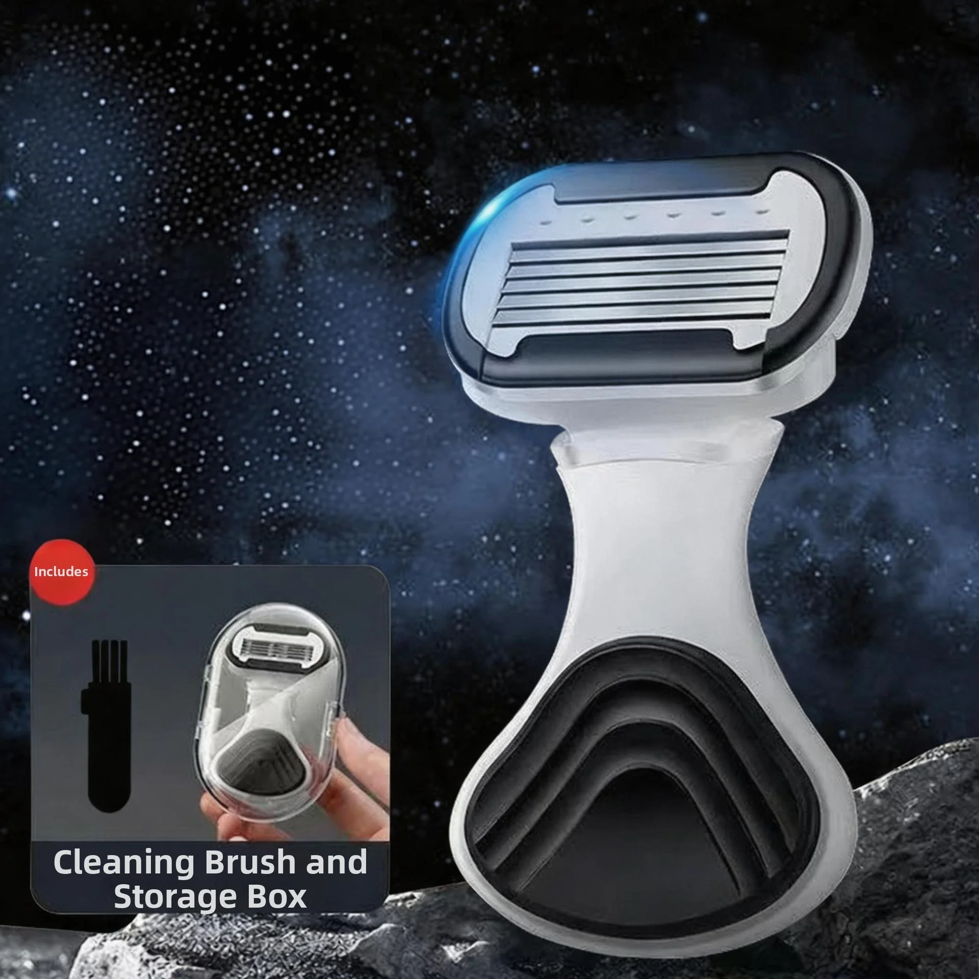 Portable Men's Safety Razor, Facial Underarm Leg Bikini Hair Removal Shaving Tool,With Plastic Storage Box and Brush