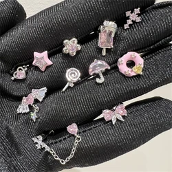 1 PCS New Cute Pink Zircon Crystal Cochlea Ear Bone Nail 316L Medical Titanium Steel Earrings for Women Y2K Hottie Accessories